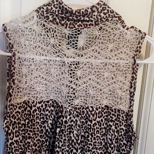 Lace button up cheetah Print top